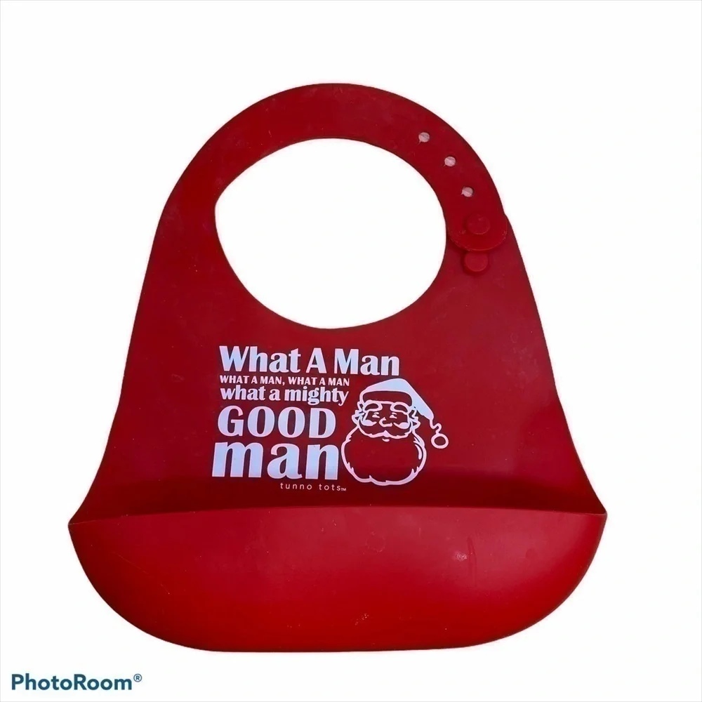 Silicone Baby Bib Santa Red Christmas Easy Clean